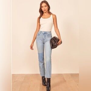 Reformation Cynthia Patch High Rise Straight Jeans sz 24